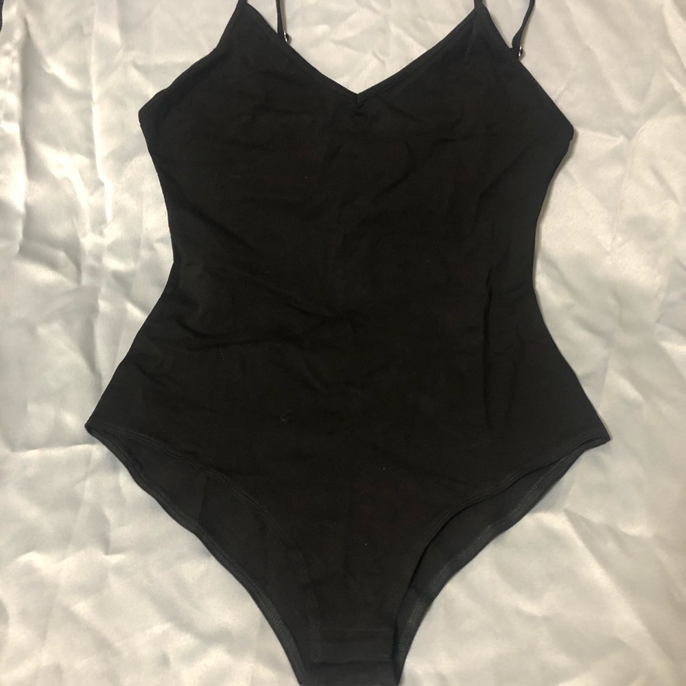 NWT Spaghetti Strap Black Bodysuit Small Opaque
